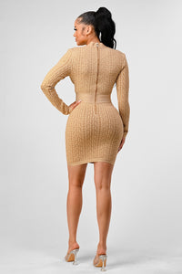 Gold Geometric Print Plunge Bodycon Bandage Dress - ATHINA