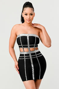 Strapless Beads Bandage Dress 