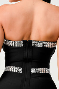 Modern Monochrome: Strapless Bandage Dress with Silver Detailing - ATHINA