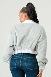 ADORE ME DENIM CONTRAST FUR CROP JACKET 