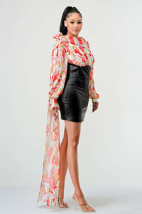 Blossom Leatherette Mini Dress - Edgy modernity meets romantic florals