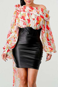 Floral Print Mini Dress - Vibrant contrast for a bold statement