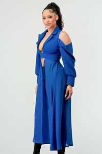 Azure Elegance Cold-Shoulder Trench Top - ATHINA