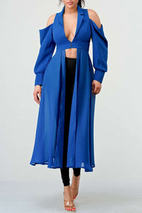 Azure Elegance Cold-Shoulder Trench Top - ATHINA