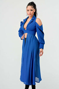 Azure Elegance Cold-Shoulder Trench Top - ATHINA