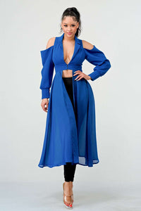  Azure Elegance Cold-Shoulder Trench