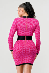 Geometric Glamour Pink Graphic Print Bodycon Dress - ATHINA