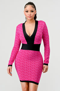 Pink Graphic Print Bodycon Dress