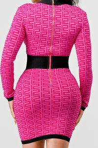 Geometric Glamour Pink Graphic Print Bodycon Dress - ATHINA