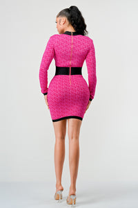 Geometric Glamour Pink Graphic Print Bodycon Dress - ATHINA