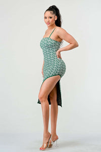 Emerald Lattice Spaghetti Strap Bodycon Dress - ATHINA