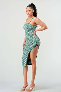 Emerald Lattice Spaghetti Strap Bodycon Dress - ATHINA