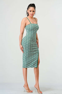 Emerald Lattice Spaghetti Strap Bodycon Dress - ATHINA