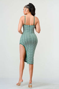 Emerald Lattice Spaghetti Strap Bodycon Dress - ATHINA