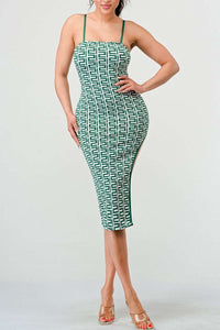 Emerald Lattice Spaghetti Strap Bodycon Dress - ATHINA