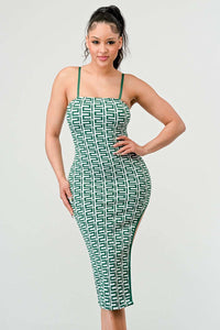 Emerald Lattice Spaghetti Strap Bodycon Dress - ATHINA