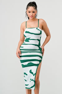 Green Animal Print Bandage Dress