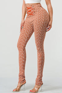 rust-orange vintage bandage Pants