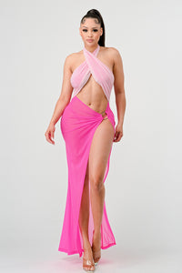 Step on to the beach with our Sexy Tie Around High Slit Dress, where daring design meets mesmerizing hues. This set is a celebration of confidence and femininity, tailored for the woman who's unafraid to own her allure. 