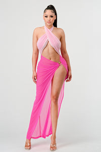 Step on to the beach with our Sexy Tie Around High Slit Dress, where daring design meets mesmerizing hues. This set is a celebration of confidence and femininity, tailored for the woman who's unafraid to own her allure. 