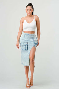 Contemporary Denim Twist: Utility Pocket Denim Skirt - ATHINA