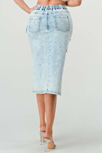 Elastic Waist Zipper Back Denim Skirt