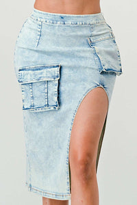 Contemporary Denim Twist: Utility Pocket Denim Skirt - ATHINA