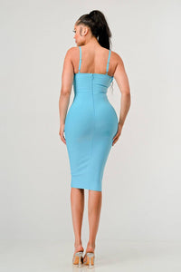 midi length blue bandage dress