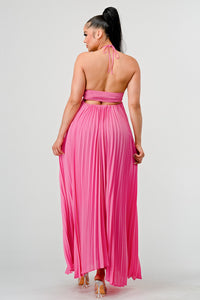 Backless tie-around detail adds allure and sophistication