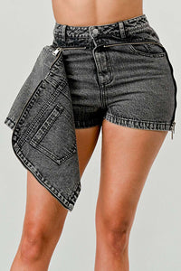  Asymmetrical Zip Denim Shorts