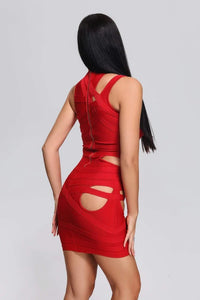 Fiery Statement Red Cut-Out Bandage Dress - ATHINA