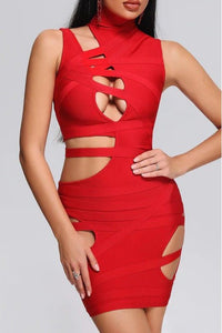 Fiery Statement Red Cut-Out Bandage Dress - ATHINA