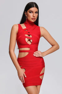 Fiery Statement Red Cut-Out Bandage Dress - ATHINA