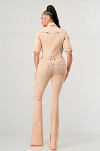 URBAN EDGE WASHED DENIM HALF SLEEVE JUMPSUIT - ATHINA