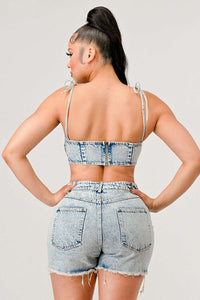 Cropped denim two pcs set