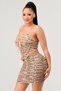 NEWSLETTER PRINT SEXY MINI DRESS - ATHINA