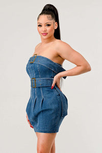 Strapless Denim Mini Dress - Form-fitting silhouette for a daring look