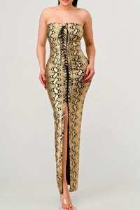 SNAKESKIN PRINT BODY-CON DRESS - ATHINA