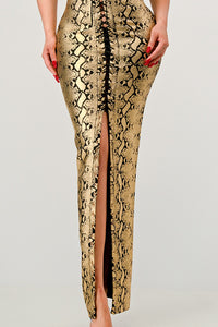 SNAKESKIN PRINT BODY-CON DRESS - ATHINA