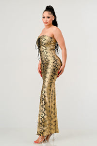 SNAKESKIN PRINT BODY-CON DRESS - ATHINA