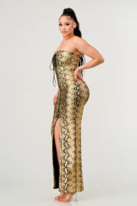 SNAKESKIN PRINT BODY-CON DRESS - ATHINA