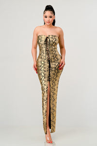 SNAKESKIN PRINT BODY-CON DRESS - ATHINA