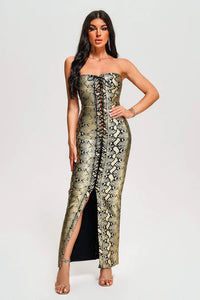 SNAKESKIN PRINT BODY-CON DRESS - ATHINA