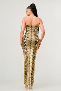 SNAKESKIN PRINT BODY-CON DRESS - ATHINA