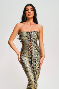 SNAKESKIN PRINT BODY-CON DRESS - ATHINA