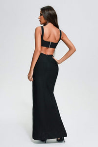 Elegant Embellished Stone Trim Maxi dress - ATHINA