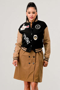 Black Queen letterman Jacket Dress - ATHINA