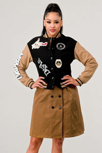 Black Queen letterman Jacket Dress - ATHINA