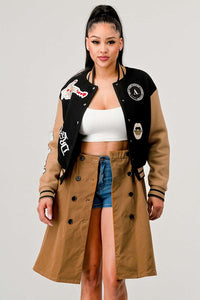 Black Queen letterman Jacket Dress - ATHINA