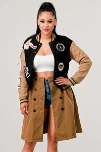 Black Queen letterman Jacket Dress - ATHINA